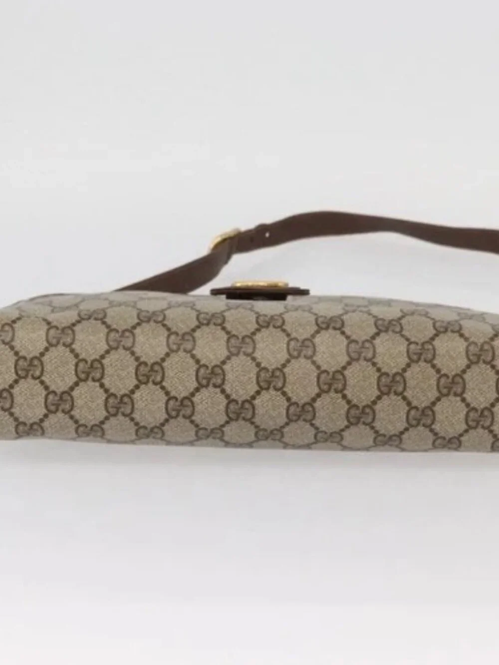 GUCCI GG Supreme Shoulder Bag PVC Beige Gold Auth SW2211